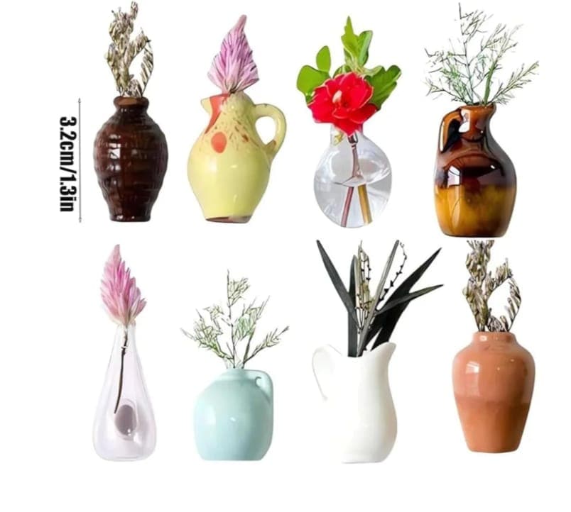 Ceramic Mini Vase Fridge Magnets (Set of 8)