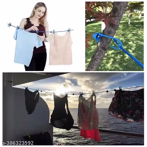 Portable Elastic Clothesline with 12 Clips view 2