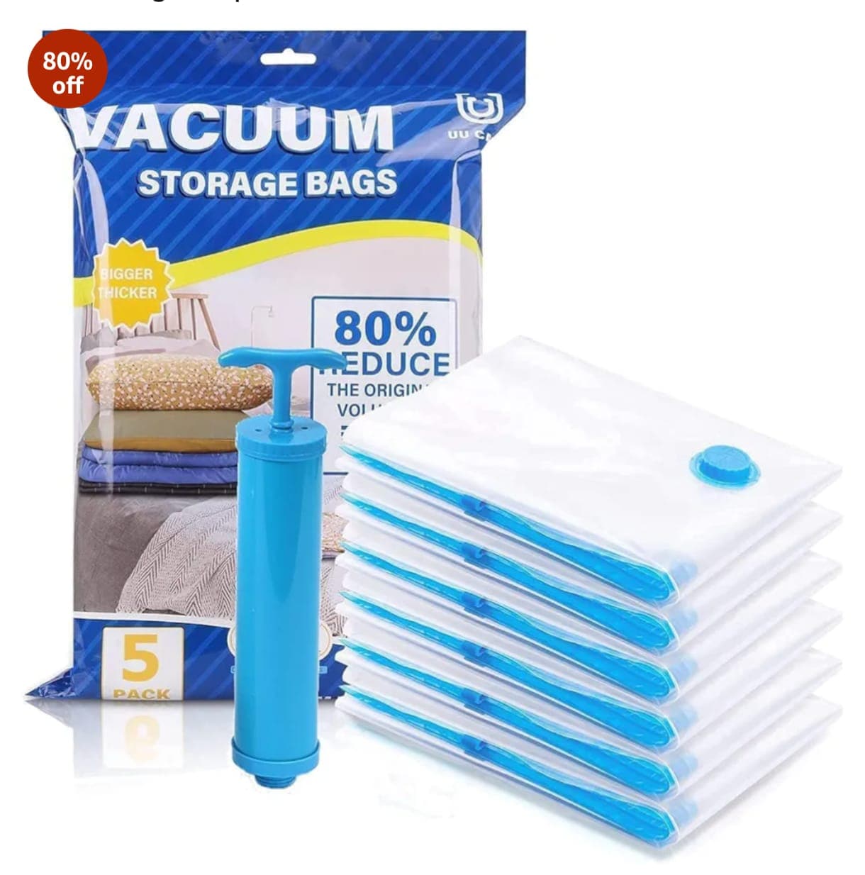 Vacuum Storage Bags 5-Pack with Hand Pump